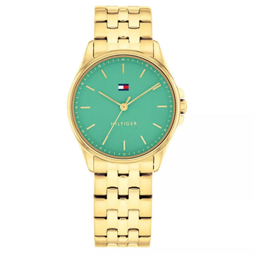 Γυναικείο ρολόι Tommy Hilfiger Jade 1782774 με χρυσό ατσάλινο μπρασελέ και πράσινο καντράν 30mm.